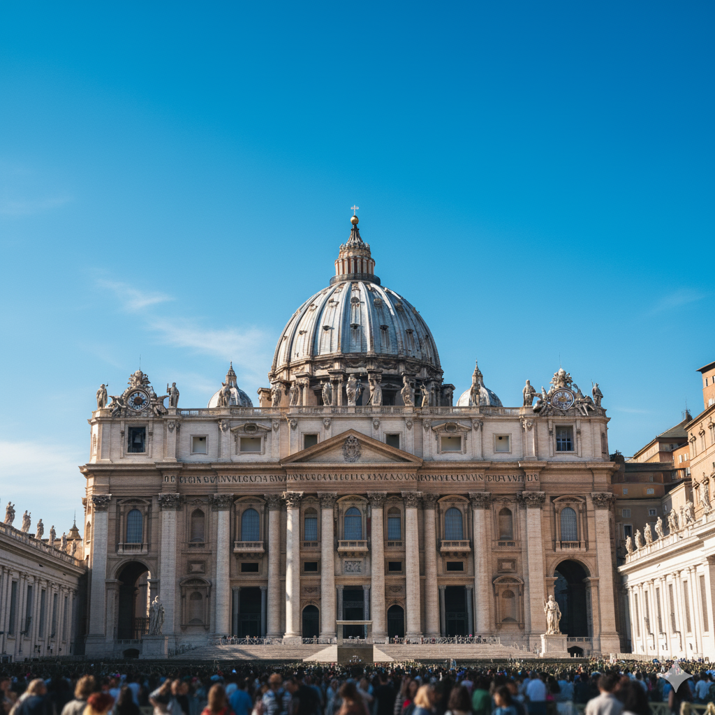 Fachada y cúpula de la Basílica de San Pedro en el Vaticano