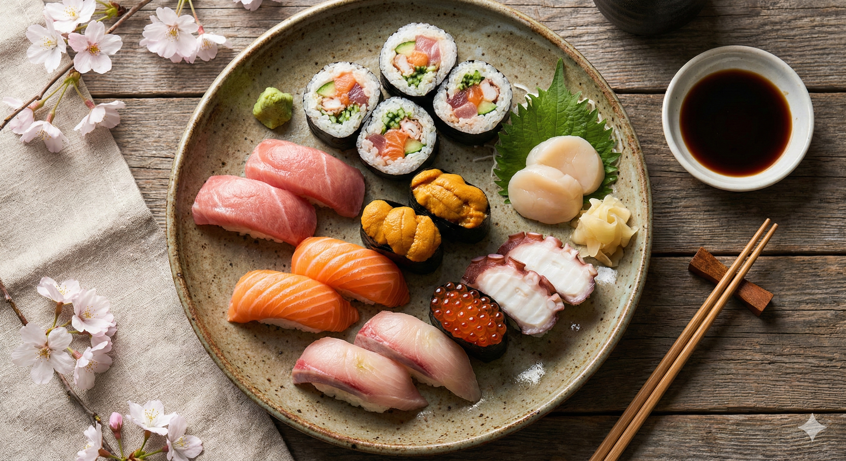 Plato de sushi variado japonés
